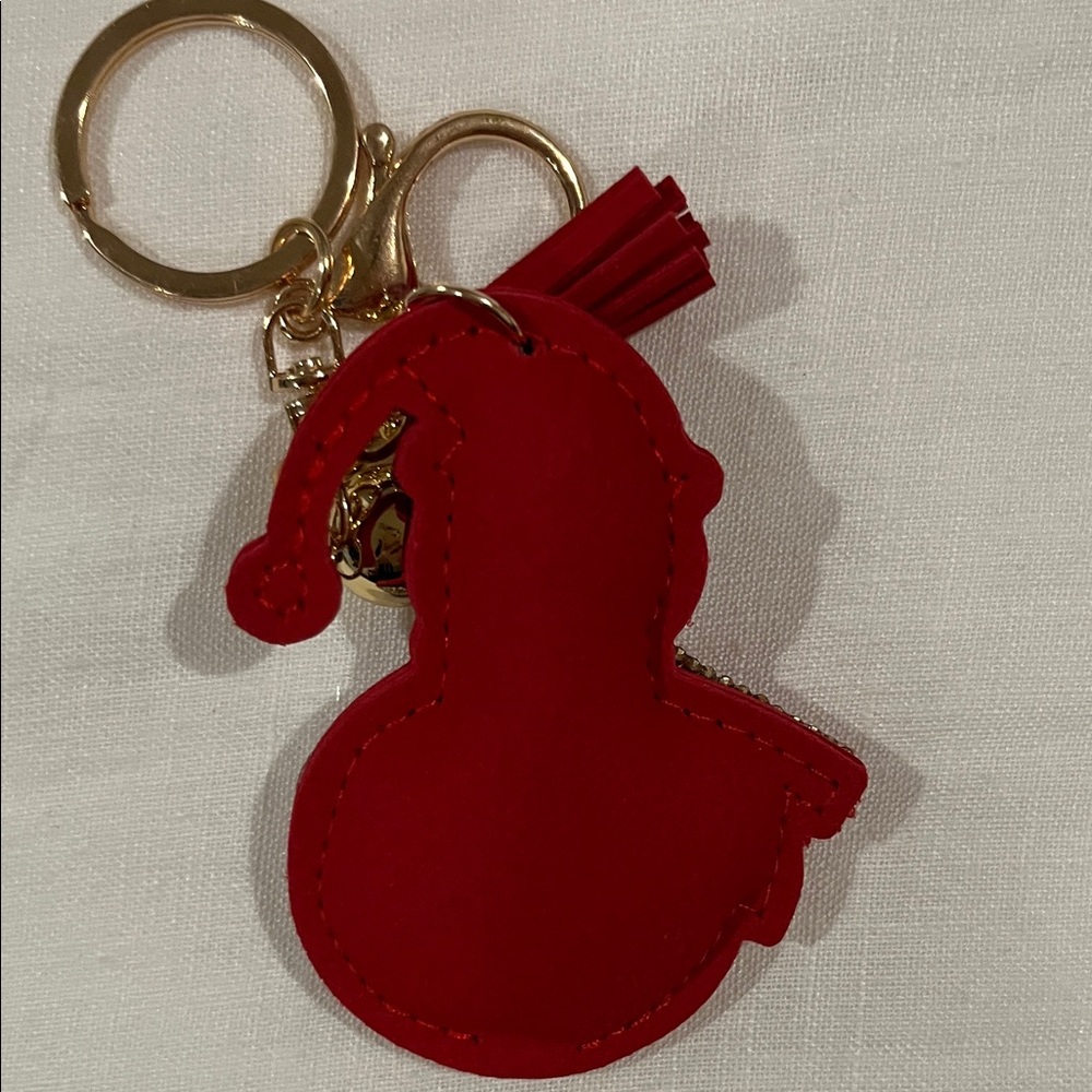 Sparkling Snowman Bag Charm/Keychain with Red and Gold Details - Picture 2 of 3